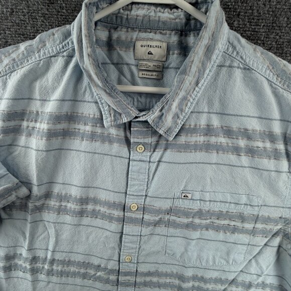 Quiksilver 2XL Striped Cotton Polyester Short Sleeve Blue Men Button Up Shirt - Picture 1 of 12
